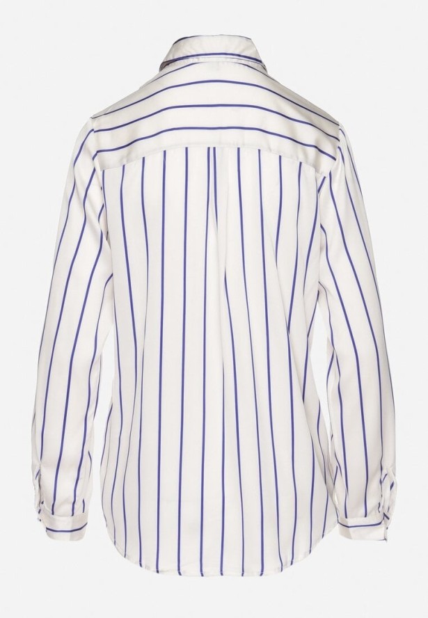 Biało-Niebieska Koszula w Delikatne Paski z Podpinanymi Rękawami Berraza