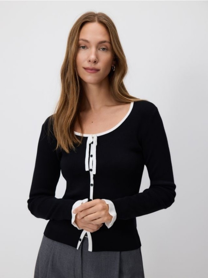 Kardigan z ozdobnym wiązaniem - wielobarwny