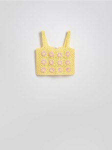 Dzianinowy top na ramiączkach - jasnożółty