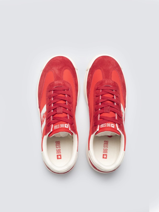 sneakersy damskie ze skórzanymi wstawkami czerwone tt274158 603