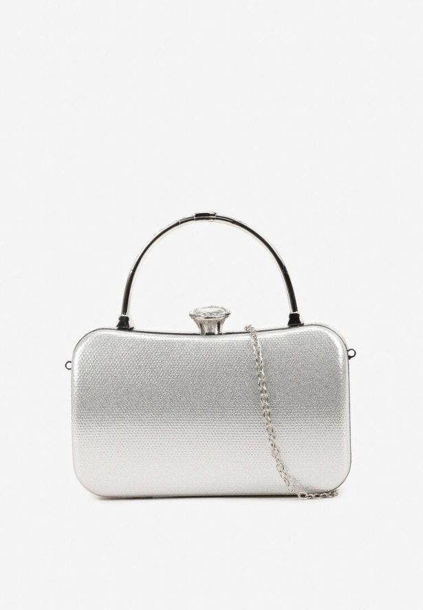 Srebrna Torebka Kopertówka z Rączką i Zapięciem na Zatrzask z Cyrkoniami Heledi