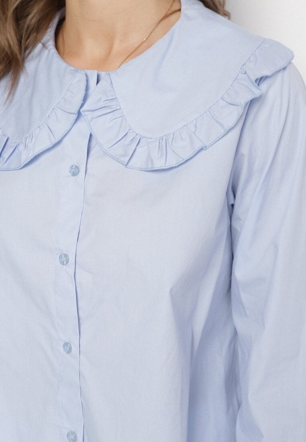 Niebieska Koszula z Bawełny Ozdobiona Kołnierzykiem Fulinea