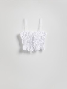 Bawełniany top z wiązaniem - biały