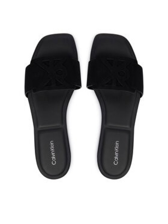 Calvin Klein Klapki Square Flat Sndl Embl Suede HW0HW03055 Czarny