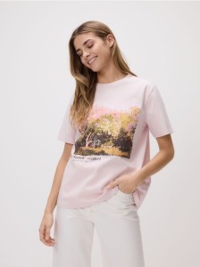 T-shirt z nadrukiem - pastelowy róż