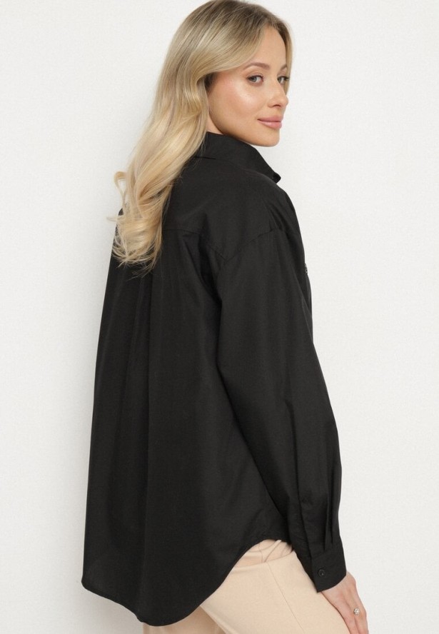 Czarna Koszula z Bawełny Ozdobiona Naszywkami Katiema