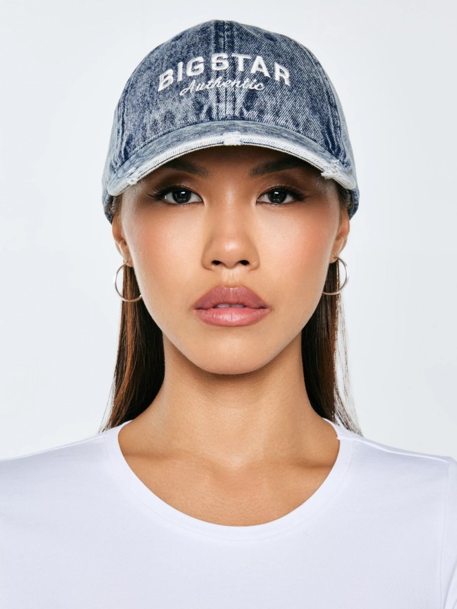 Czapka z daszkiem jeansowa z efektem postarzania niebieska Densi 400