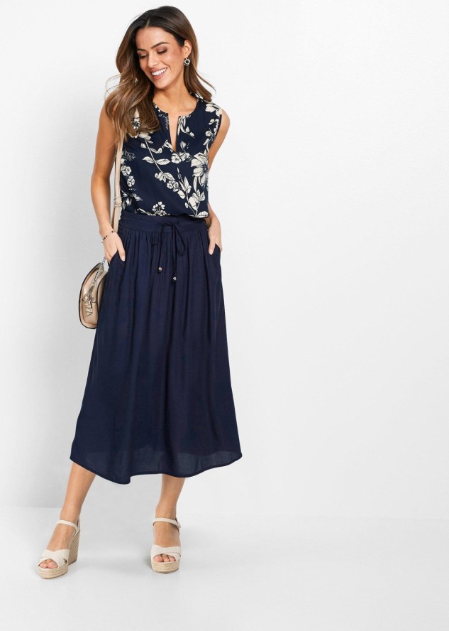 Spódnica maxi z wiskozy z wygodnym ściągaczem w talii z wiązanym paskiem