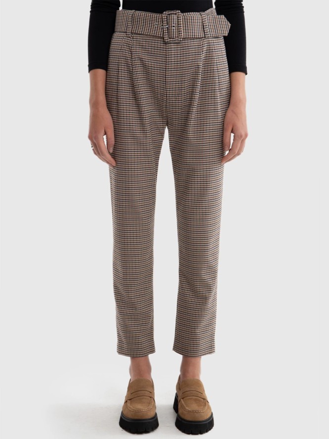 Spodnie damskie cygaretki z wysokim stanem w kratę Melisanai 000/ Melisana 000