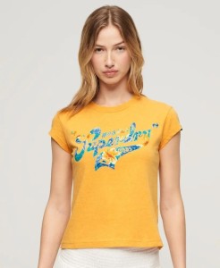 superdry T-shirt damski Floral Scripted Cap Slv z materiałów z recyklingu