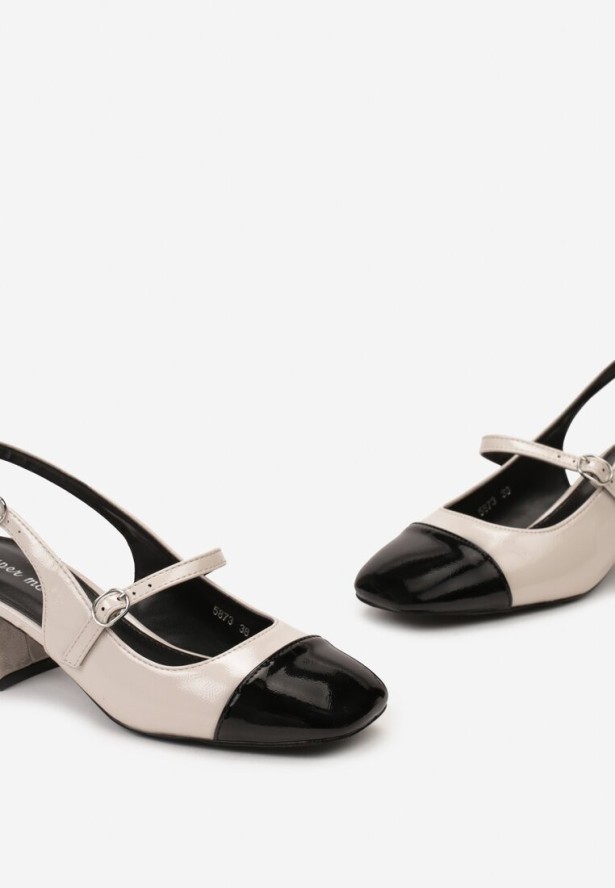 Beżowe Lakierowane Czółenka na Słupku Newalona