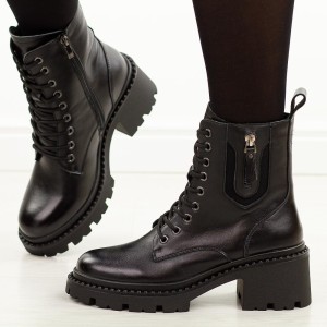 Czarne skórzane trapery damskie Vinceza 86418