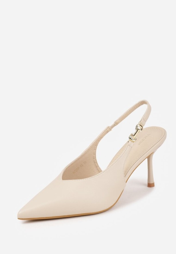 Beżowe Szpilki Slingback VICES z Cholewką z Wycięciem V Natonale