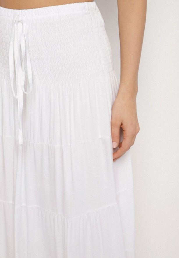 Biała Spódnica z Wiskozą z Wysokim Stanem i Falbanami Ellimee