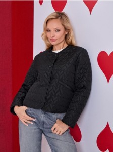 Pikowana przejściowa kurtka bez kaptura - czarny