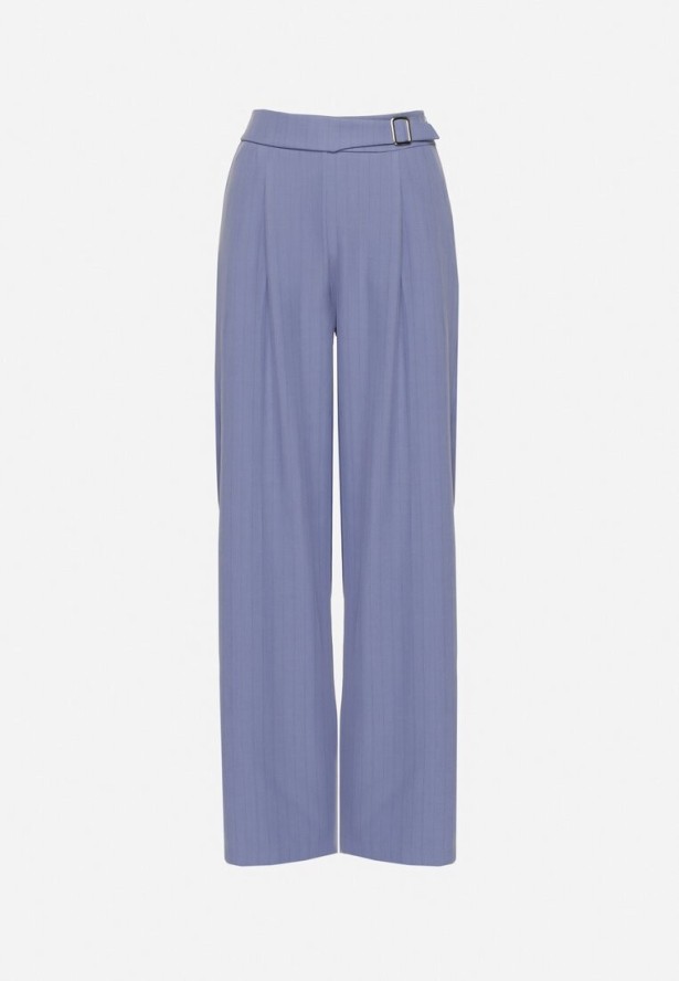 Niebieskie Garniturowe Spodnie Szerokie z Wiskozą i Paskiem Ellifira