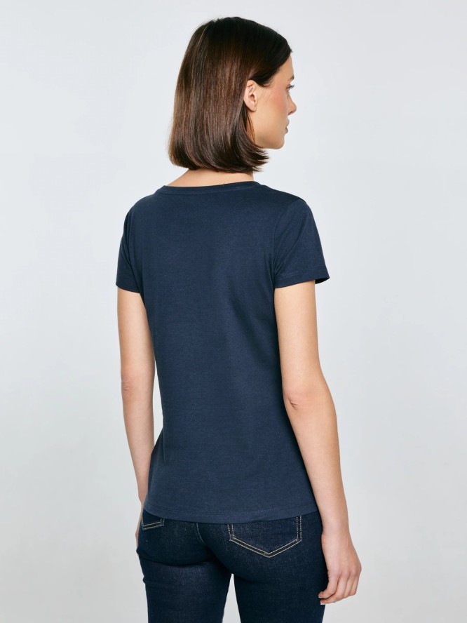 Koszulka damska z brokatowym nadrukiem granatowa Merra 403