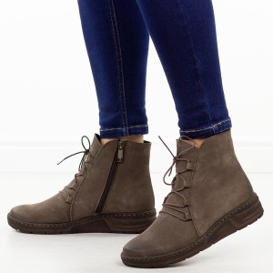 Brązowe nub. skórzane Polskie botki damskie zimowe Gregors 1093