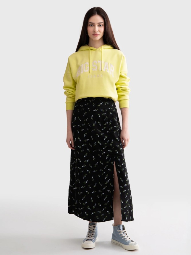 Spódnica damska midi z wiskozy z motywem kwiatowym czarna Danna 906