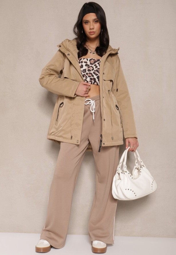 Ciemnobeżowa Dwustronna Kurtka o Fasonie Parki Tarisen