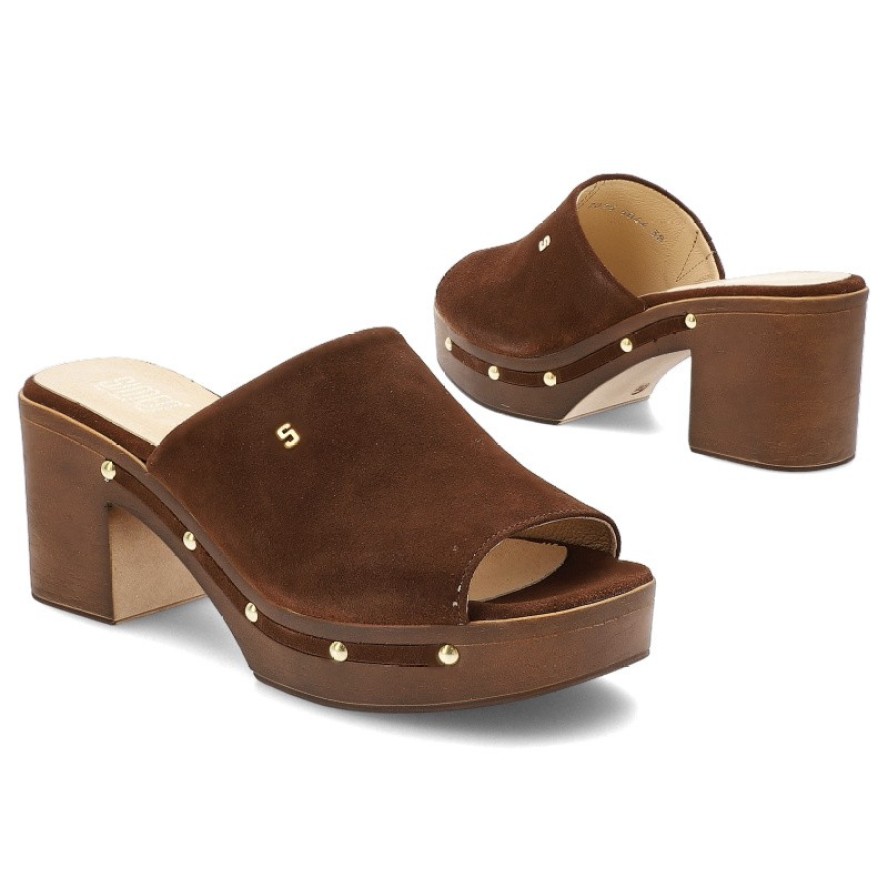 Brązowe Klapki Simen Eleganckie Obuwie Damskie