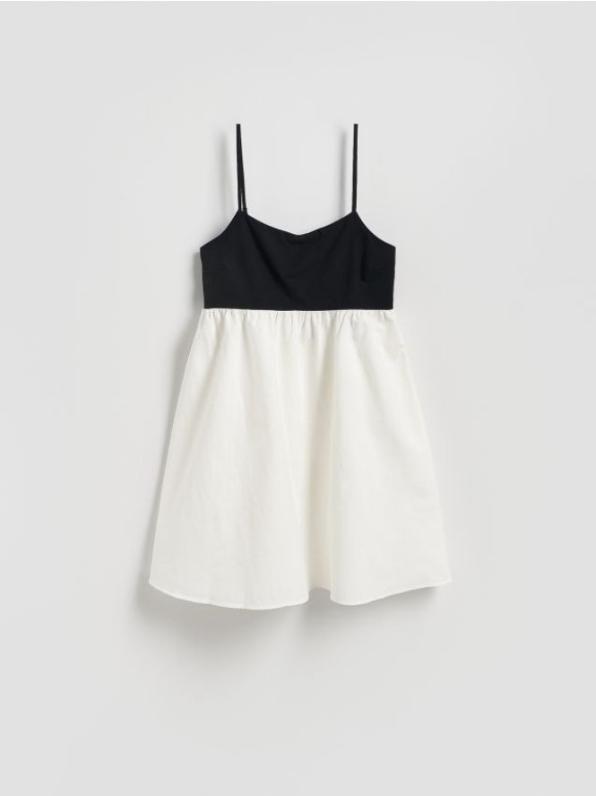 Sukienka mini z lnem - złamana biel