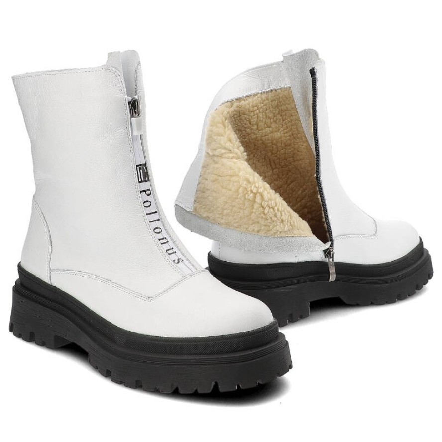 Białe Botki Pollonus Ocieplane Buty Damskie