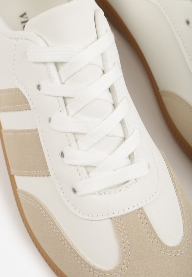 Beżowo-Białe Sneakersy Tenisówki z Ozdobnymi Paskami Danavin