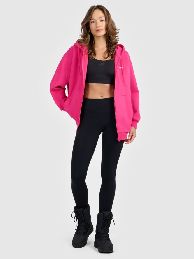 4F Bluza dresowa rozpinana z kapturem damska - różowa L