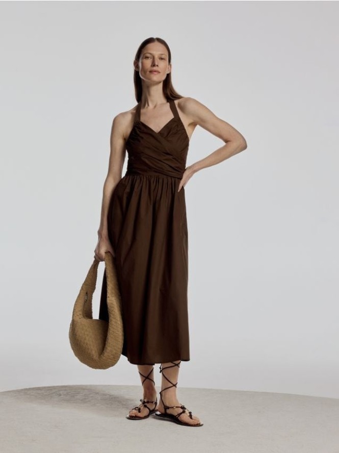 Sukienka midi z kopertowym dekoltem - ciemnozielony