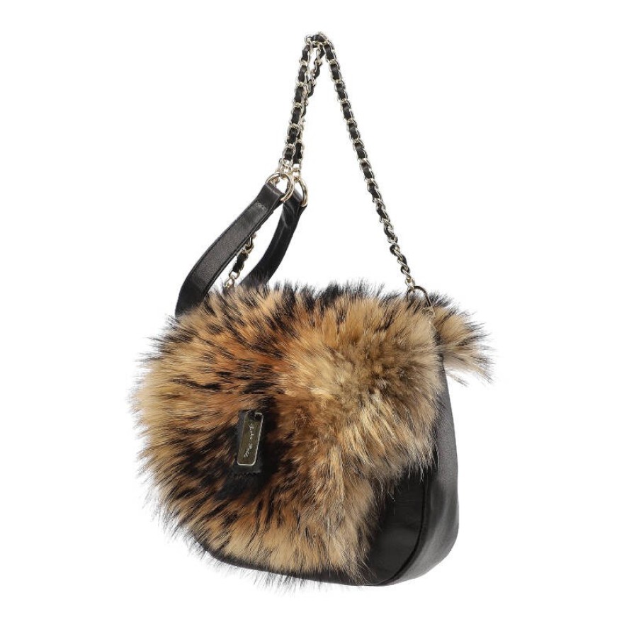 Brązowa Torebka Damska Luka-Pelli Z Naturalnym Futrem Z Jenota