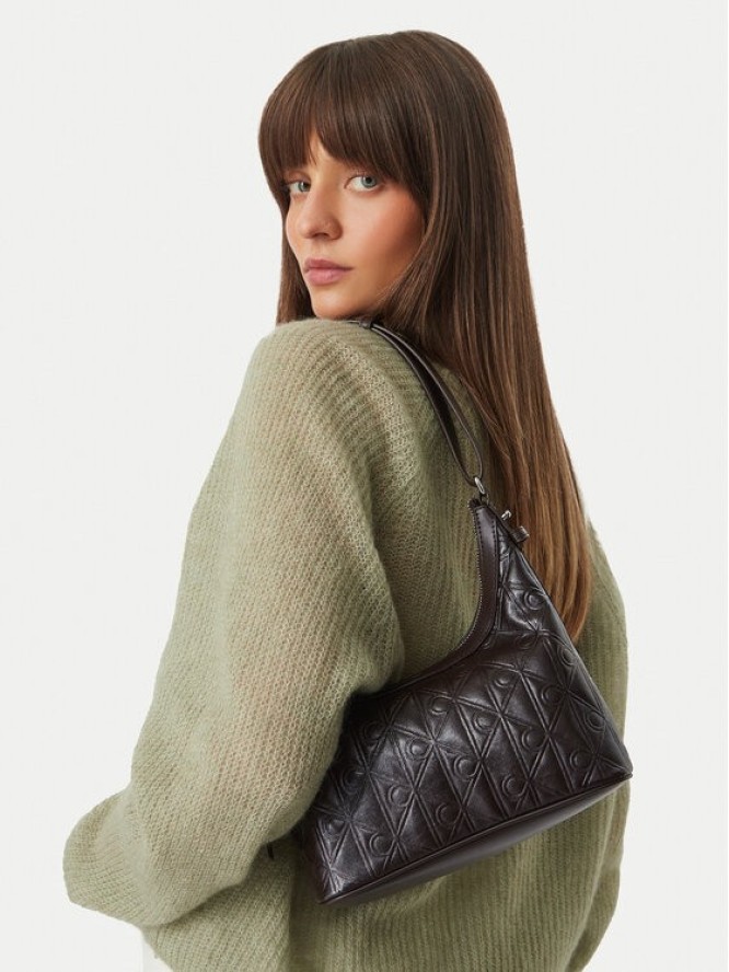 Calvin Klein Torebka Emblem Aop Debossed Shoulder Bag LV04F3874G Brązowy