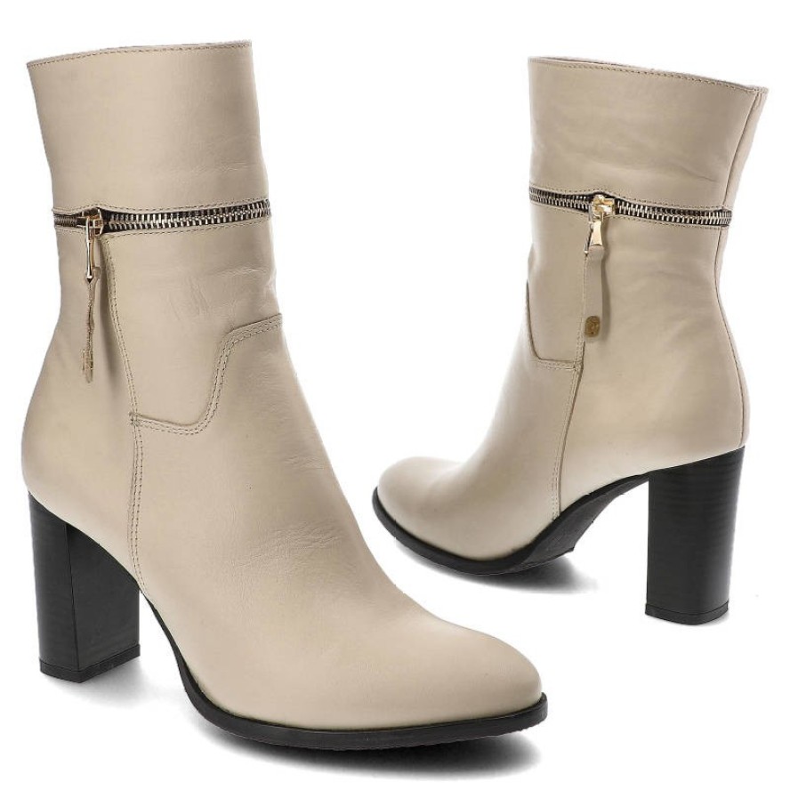 Beżowe Eleganckie Botki Simen Na Obcasie