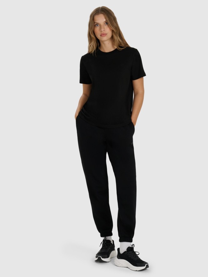 4F T-shirt regular gładki damski - czarny L