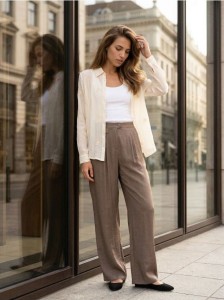 Żakardowa koszula z lyocellem - kremowy