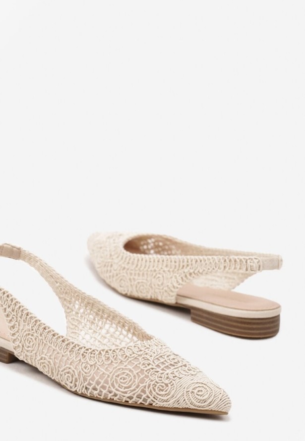 Beżowe Ażurowe Sandały Slingback ze Szpiczastym Noskiem Eridoria