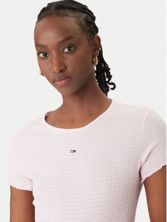 Tommy Jeans T-Shirt Smock Seersucker DW0DW22219 Różowy Slim Fit