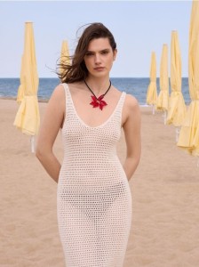 Dzianinowa sukienka maxi - złamana biel