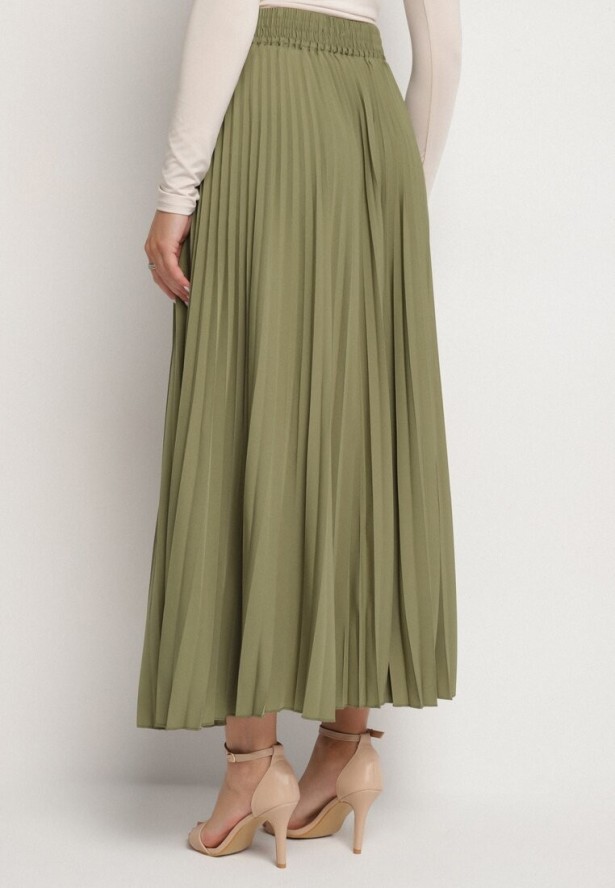 Jasnozielona Spódnica Plisowana o Rozkloszowanym Kroju z Gumką w Talii Sarlimi