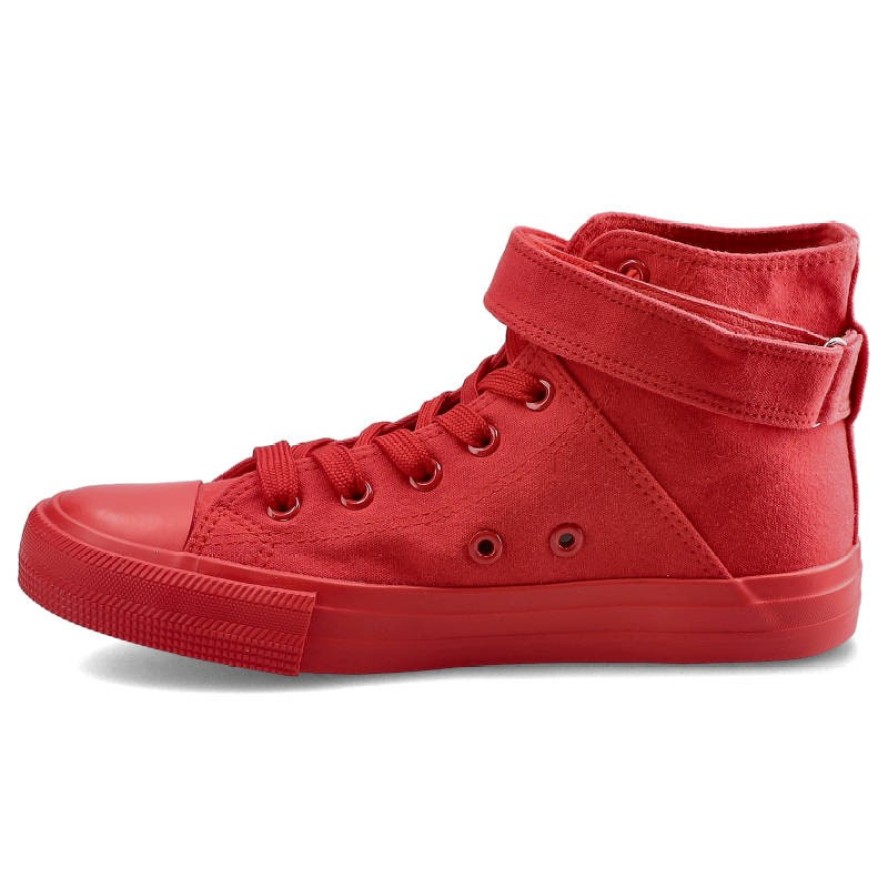 Trampki damskie Big Star, materiałowa sznurowana cholewka na klasycznym płaskim gumowym spodzie, czerwone, FF274580