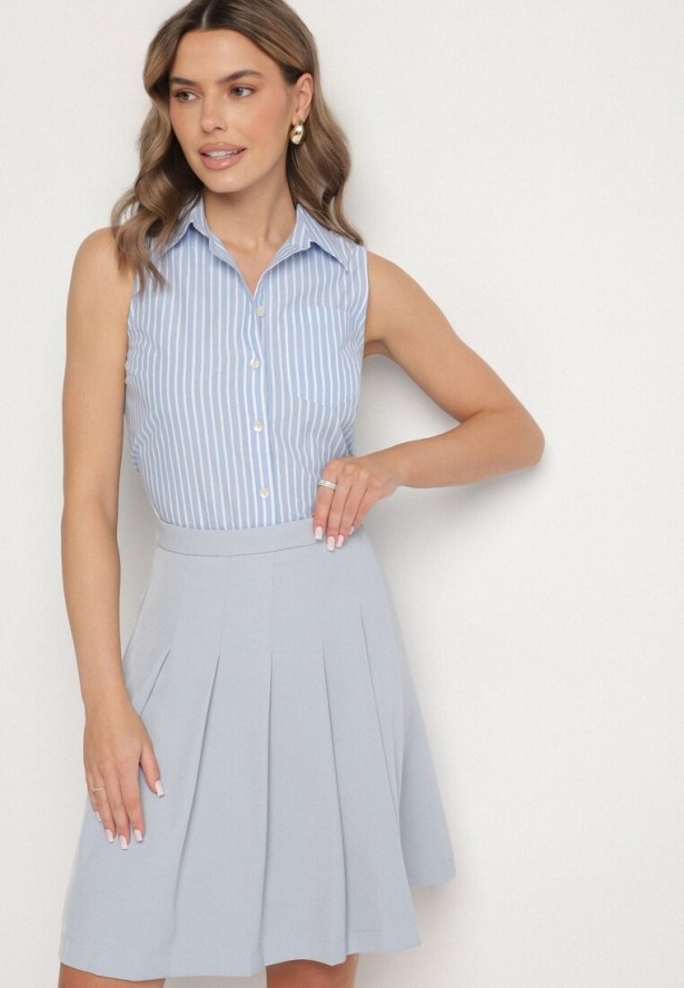 Niebieska Spódnica Kopertowa Plisowana Rozkloszowana Divisse