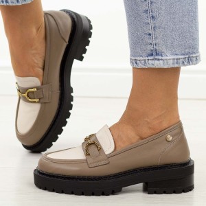 Beżowe skórzane mokasyny damskie DiA 880-106