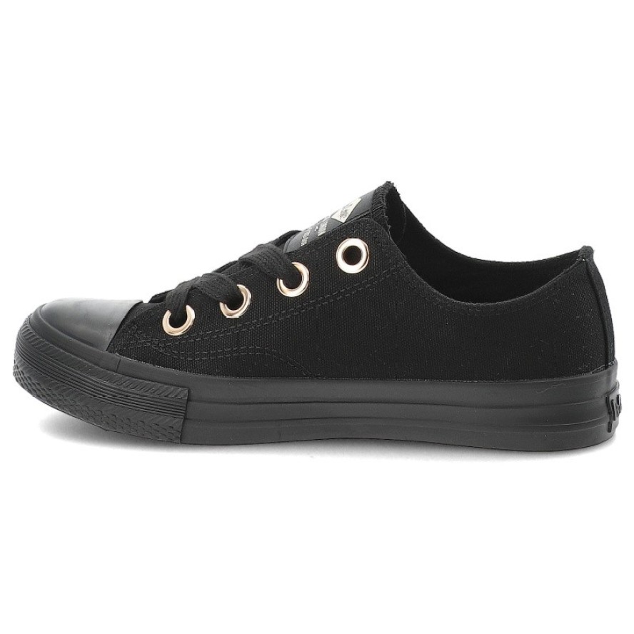 Trampki damskie Lee Cooper, cholewka z materiału tekstylnego wiązanie z przodu metalowe oczka na płaskiej podeszwie, czarne, LCW-26-02-4069L SVL-653