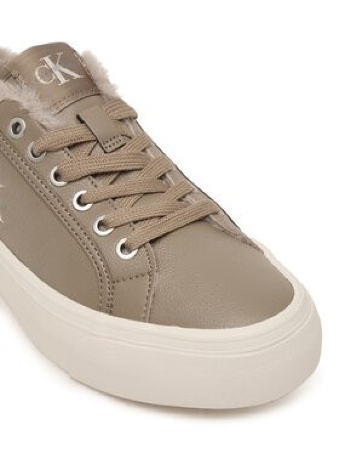 Calvin Klein Sneakersy Vulc Flatf Laceup Lth Fur HW0HW03235 Beżowy