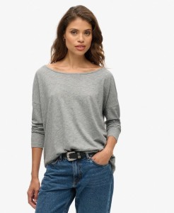 superdry Długi Rękaw Top Jersey z Bawełną i TENCEL™ Lyocell – Smoke Grey Marl