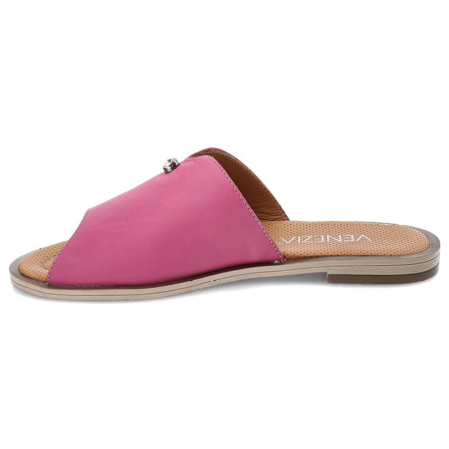 Różowe Klapki Venezia Skórzane Buty Damskie