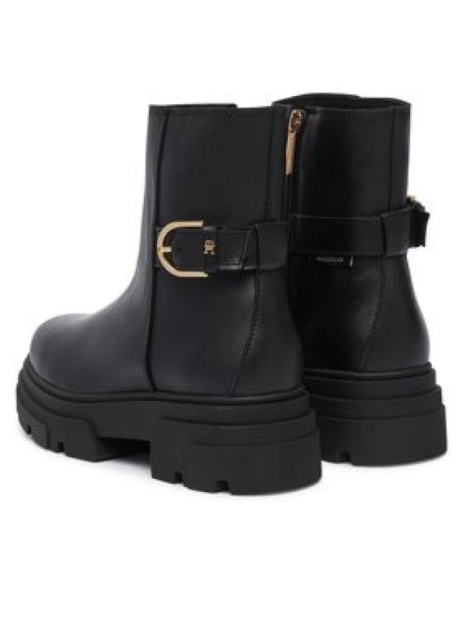 Tommy Hilfiger Botki Leather Chunky Th Buckled Boot FW0FW09549 Czarny
