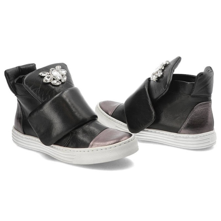 Czarne Botki Carinii Skórzane Buty Damskie