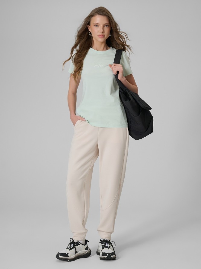 4F T-shirt slim z nadrukiem damski - miętowy L