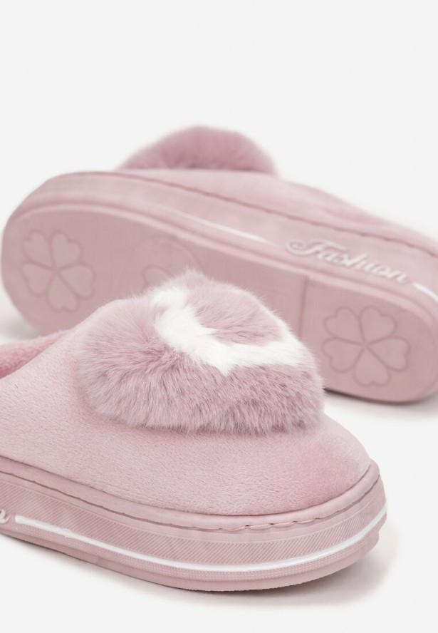 Różowe Kapcie na Grubej Podeszwie z Futrzaną Aplikacją Phoenix